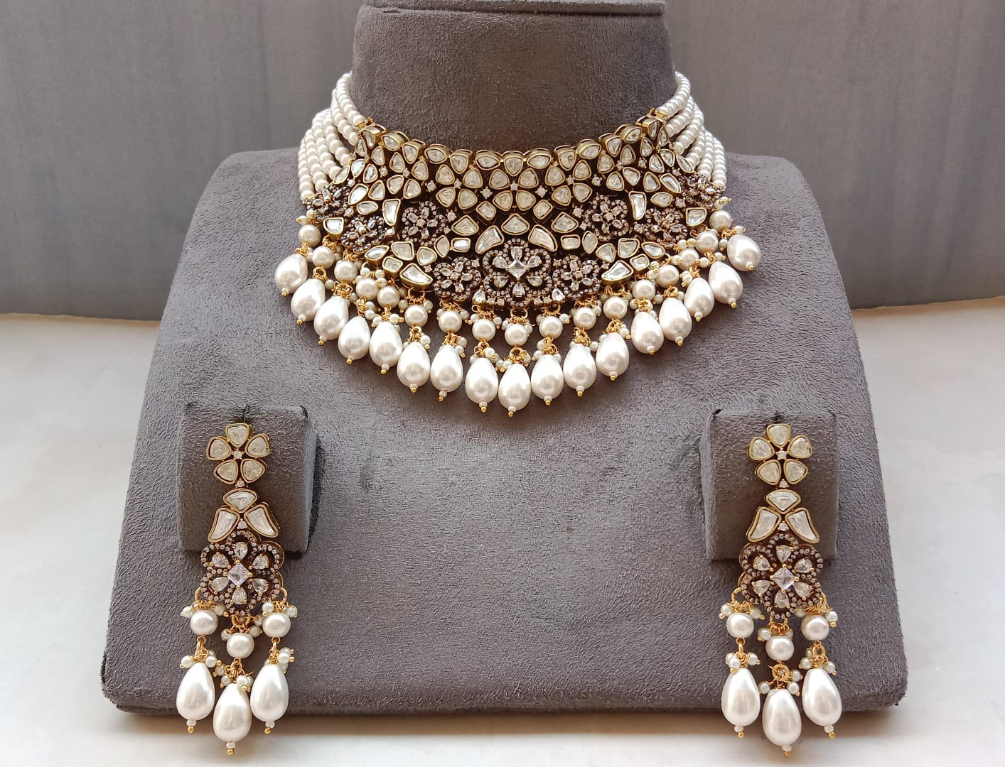 Polki Pearl Bridal Choker Set