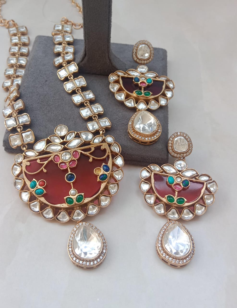 Maroon Polki Kundan Set