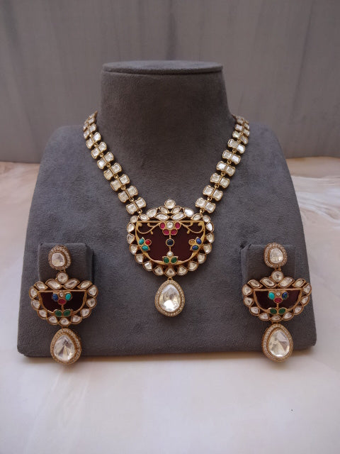 Maroon Polki Kundan Set