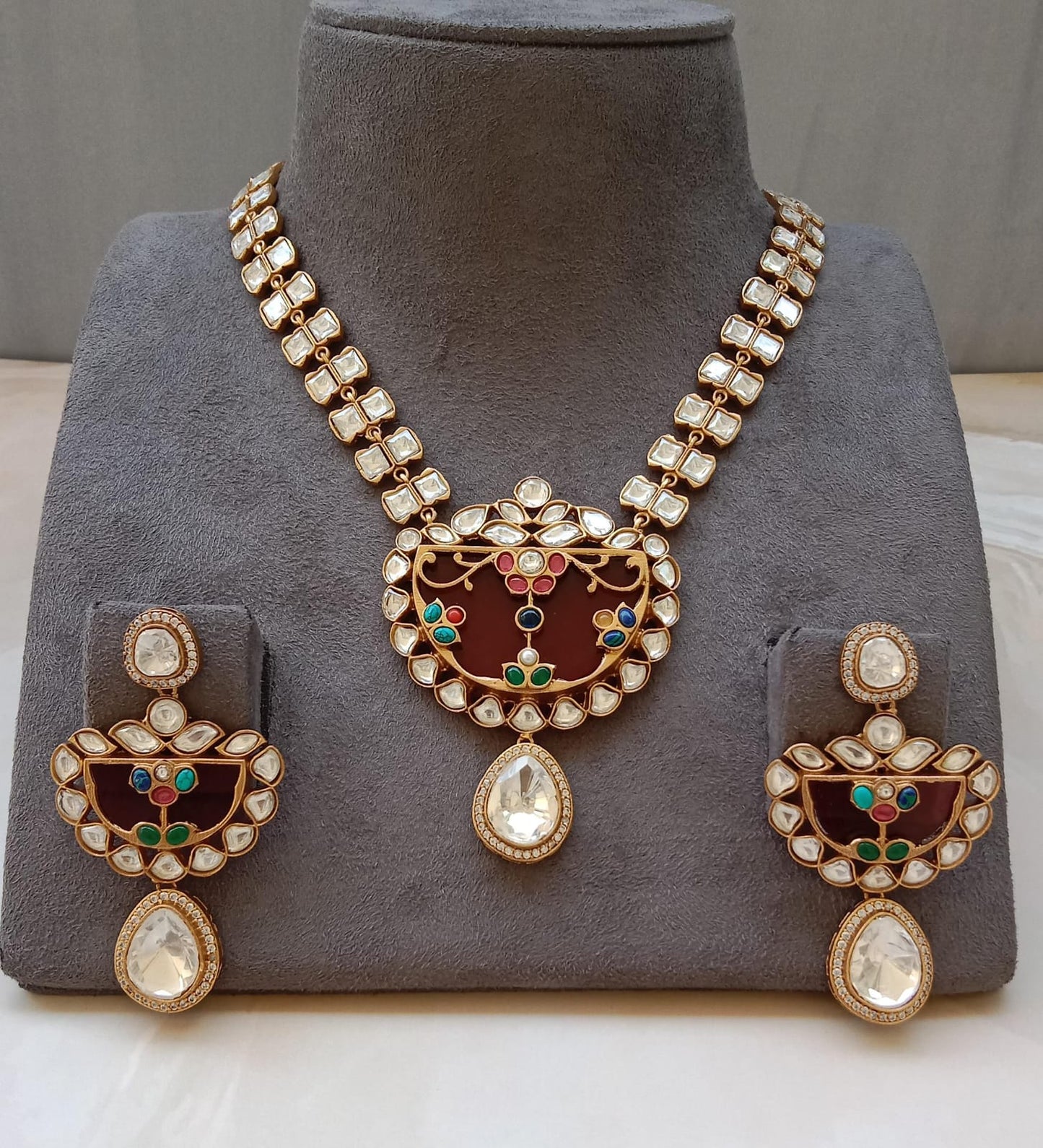 Maroon Polki Kundan Set