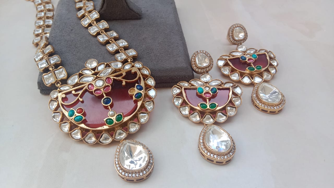 Maroon Polki Kundan Set