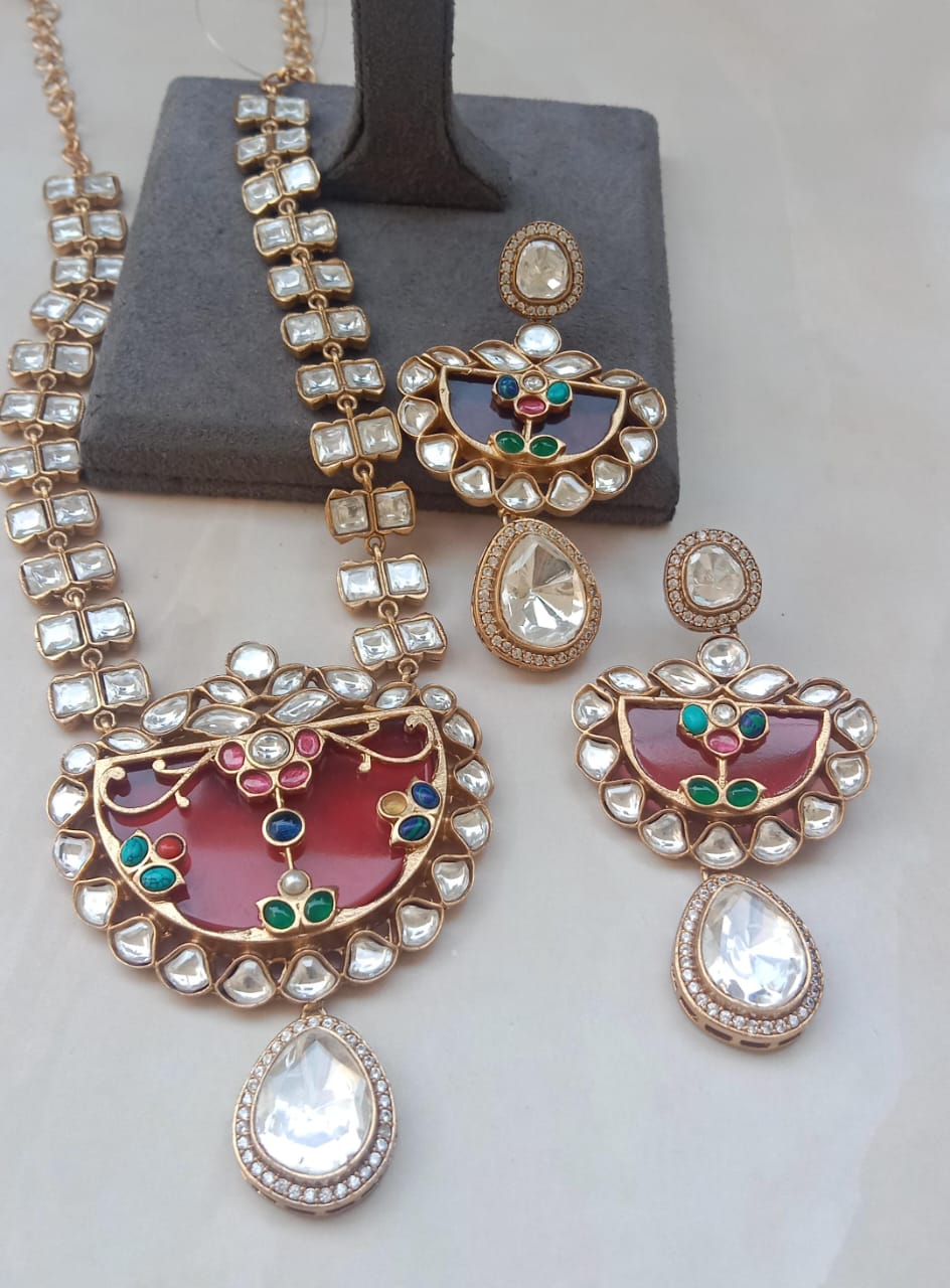 Maroon Polki Kundan Set