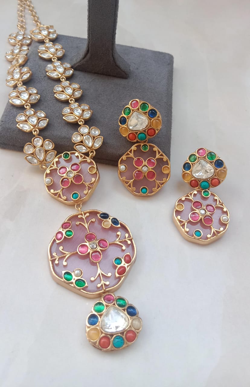 Pink Designer Kundan Set