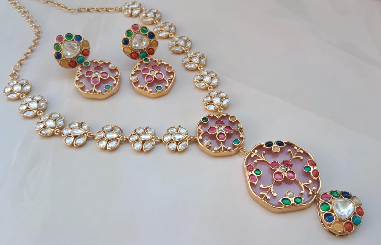 Pink Designer Kundan Set