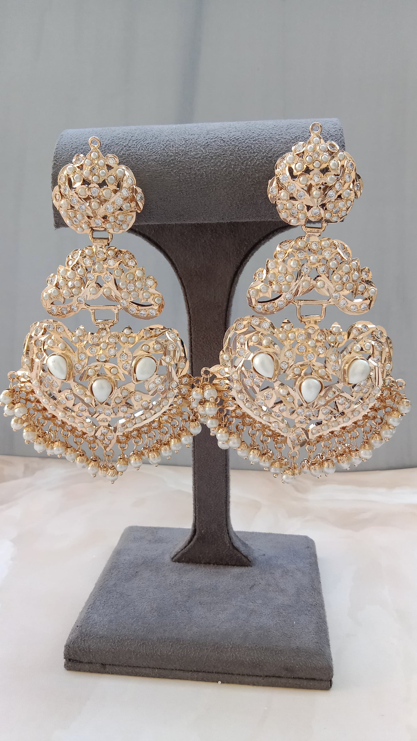 Jadau Earrings with Pearl and Golden Plating