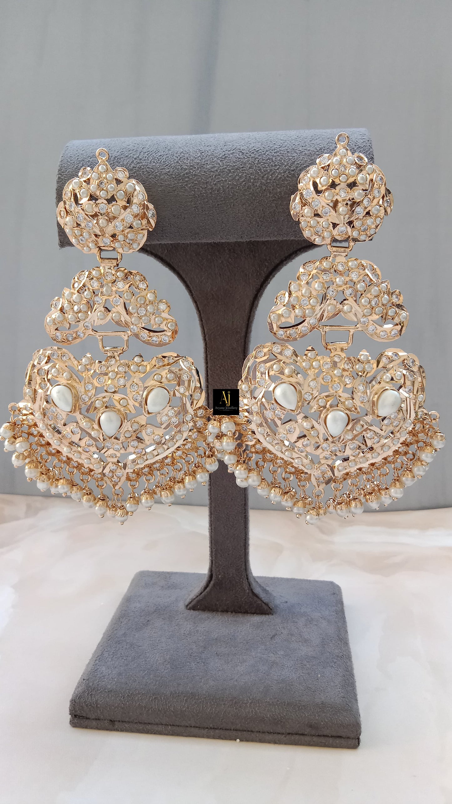 Jadau Earrings with Pearl and Golden Plating