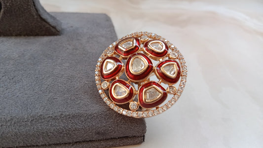 Gold Plated MeenaKari Polki Ring