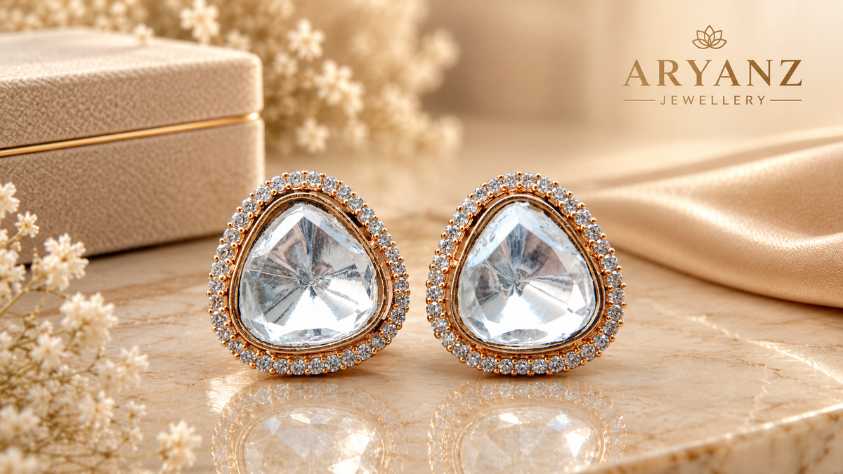 Victorian Gold-Tone Statement Earrings with Clear Stones