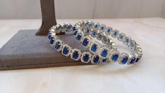 Rodium Pair of Bangle (Sapphire)