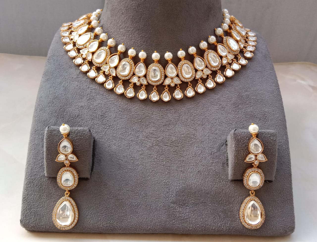 Polki Necklace Set with Pearl