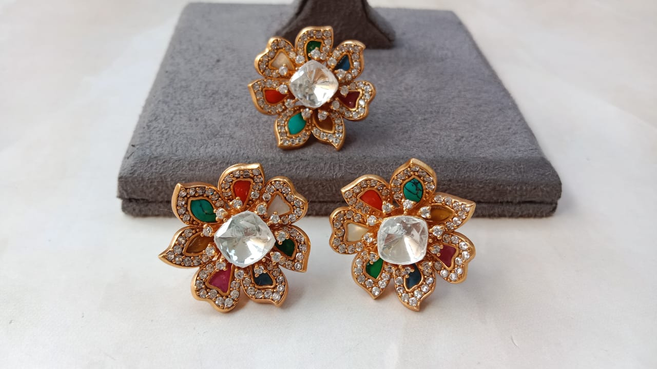 Navratan Earrings and Tops Combo