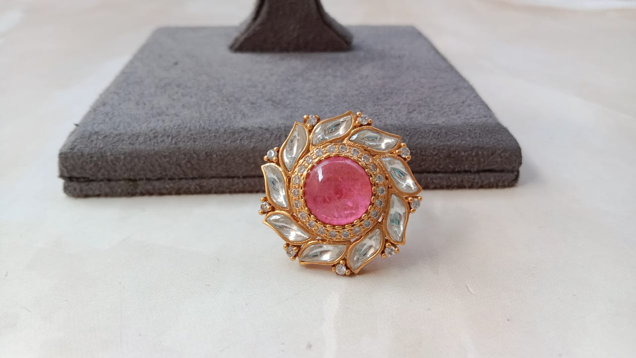 Gold plated Kundan Ring