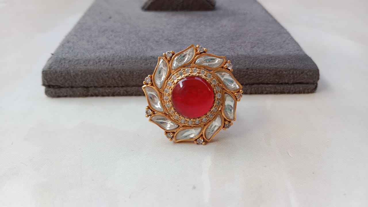 Gold plated Kundan Ring