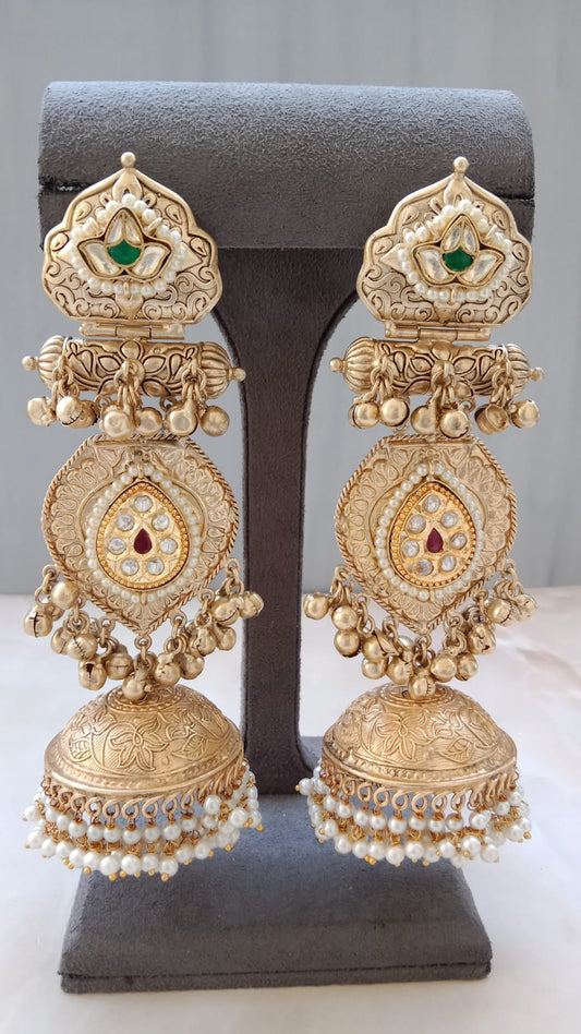 Golden Green Ghunghroo Earrings – Festive Flair with Traditional Vibes