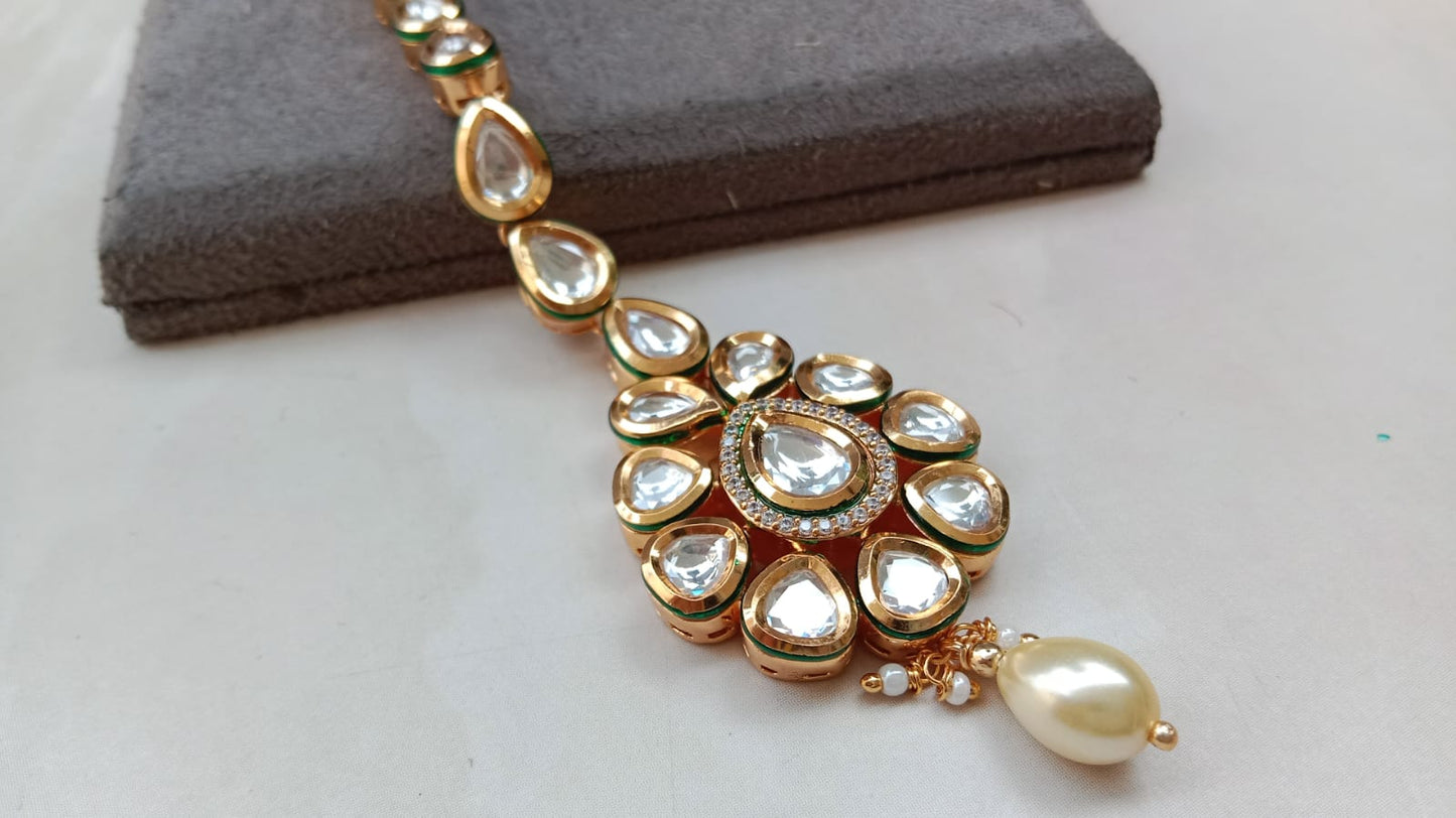 Golden Plated Tikka with Pearl Drop