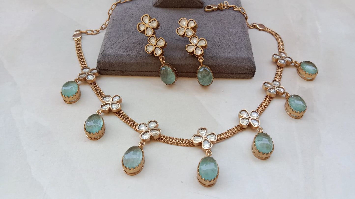 Mint Necklace kundan set