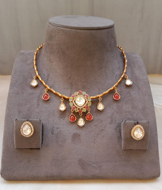 Delicate Polki Choker Set with Multi-Drop Stones