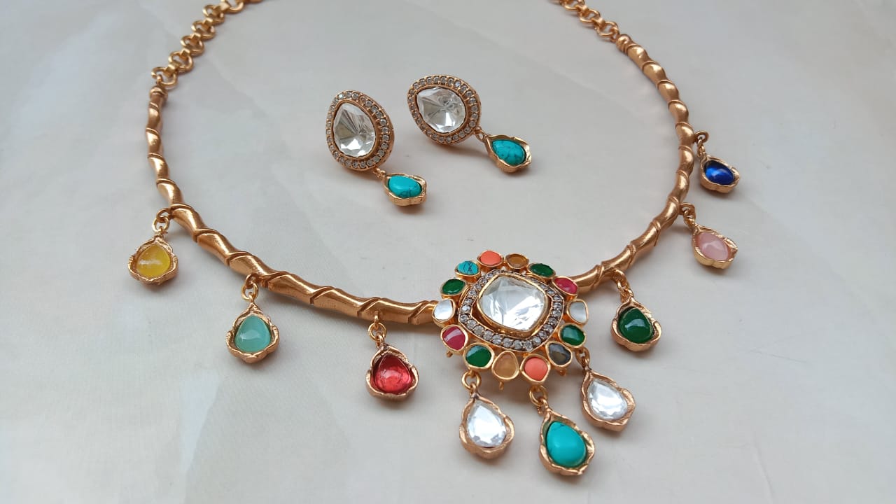 Delicate Polki Choker Set with Multi-Drop Stones