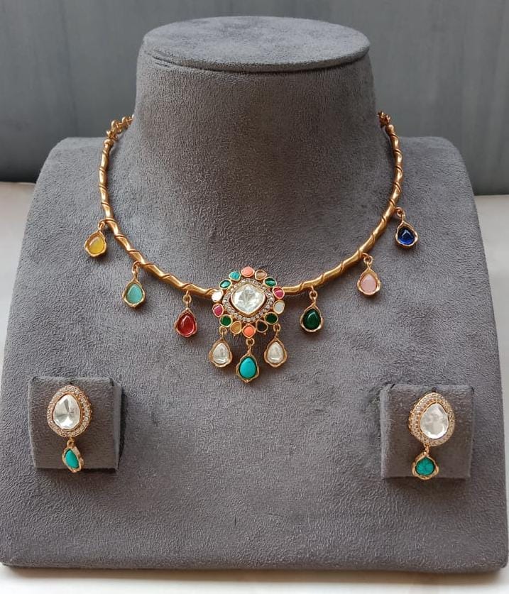 Delicate Polki Choker Set with Multi-Drop Stones