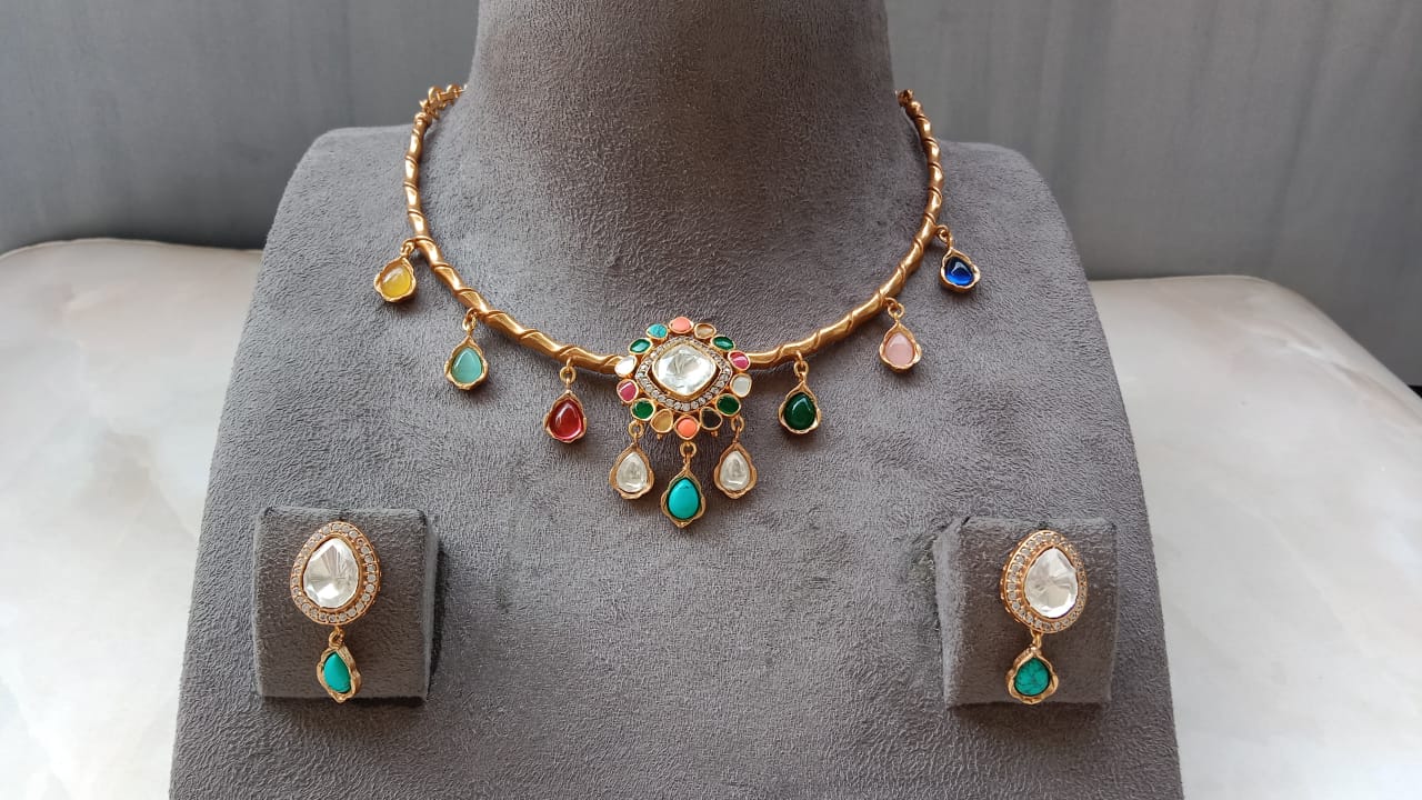 Delicate Polki Choker Set with Multi-Drop Stones