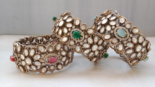 Oxidised Openable Kundan Bracelets