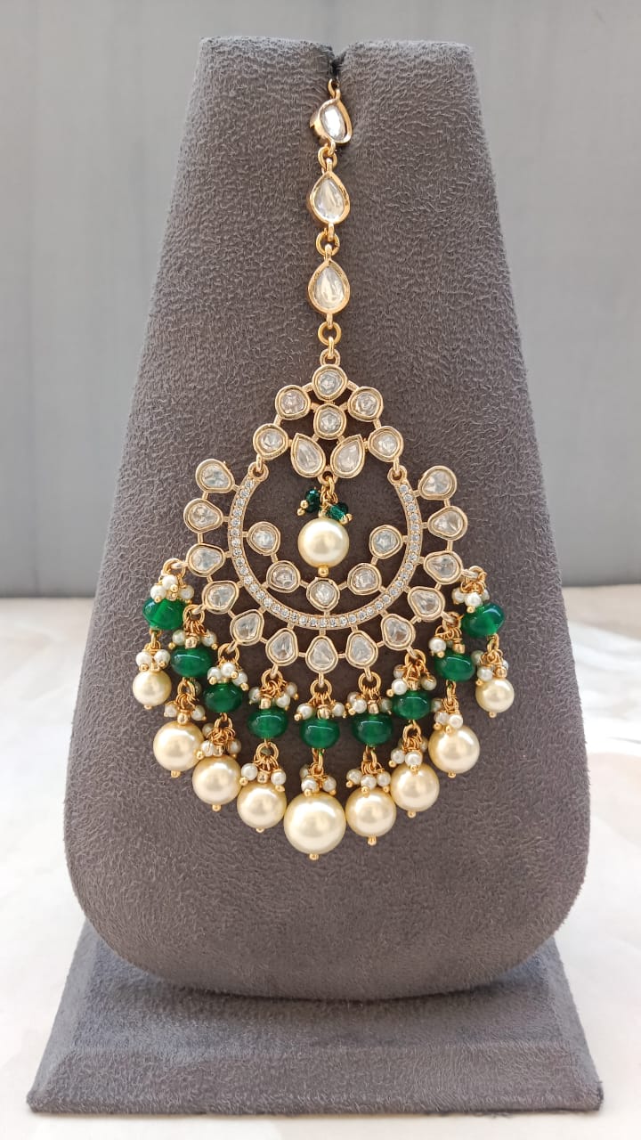 Golden Plated Tikka with Pearl Drop