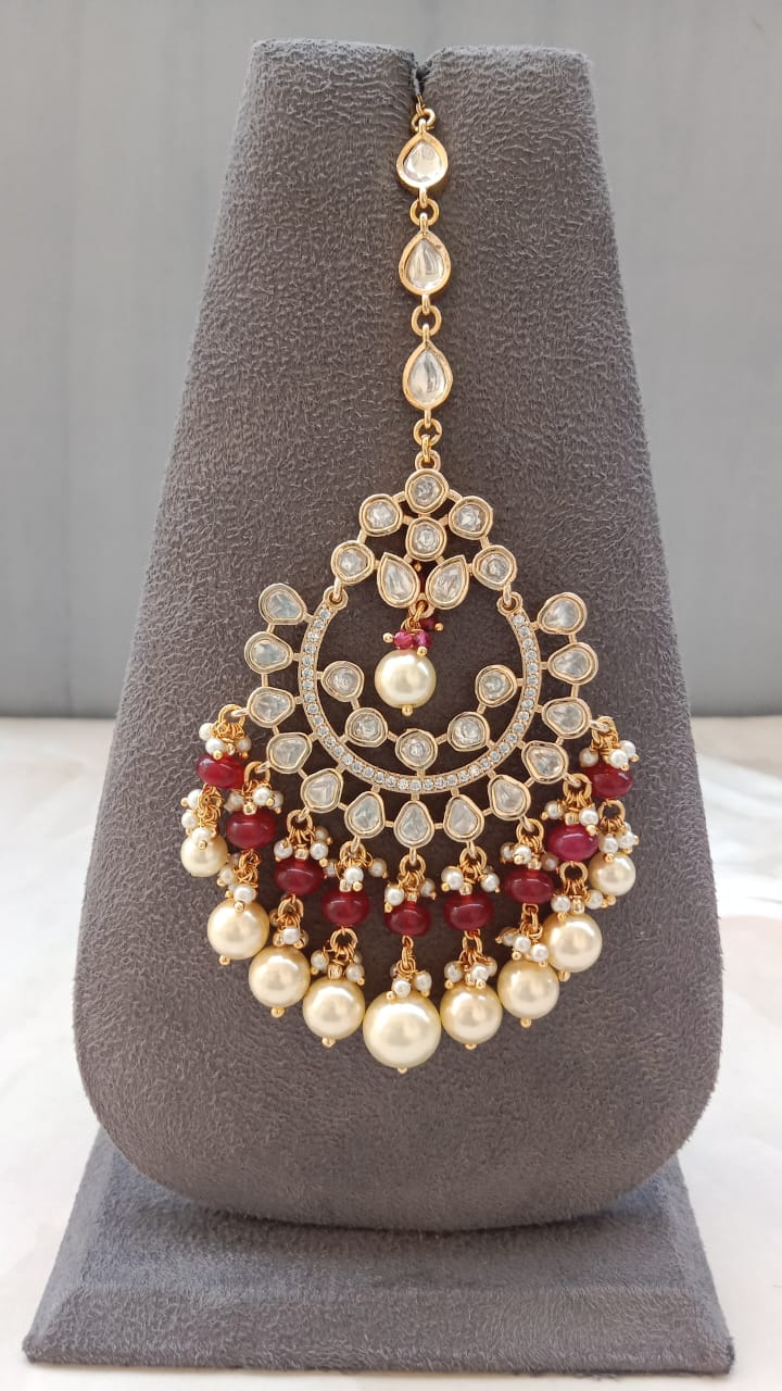 Golden Plated Tikka with Pearl Drop
