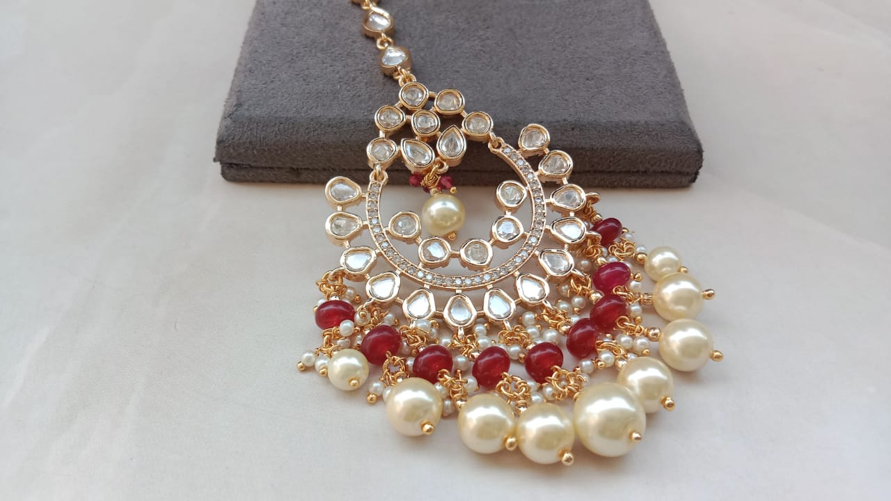 Golden Plated Tikka with Pearl Drop