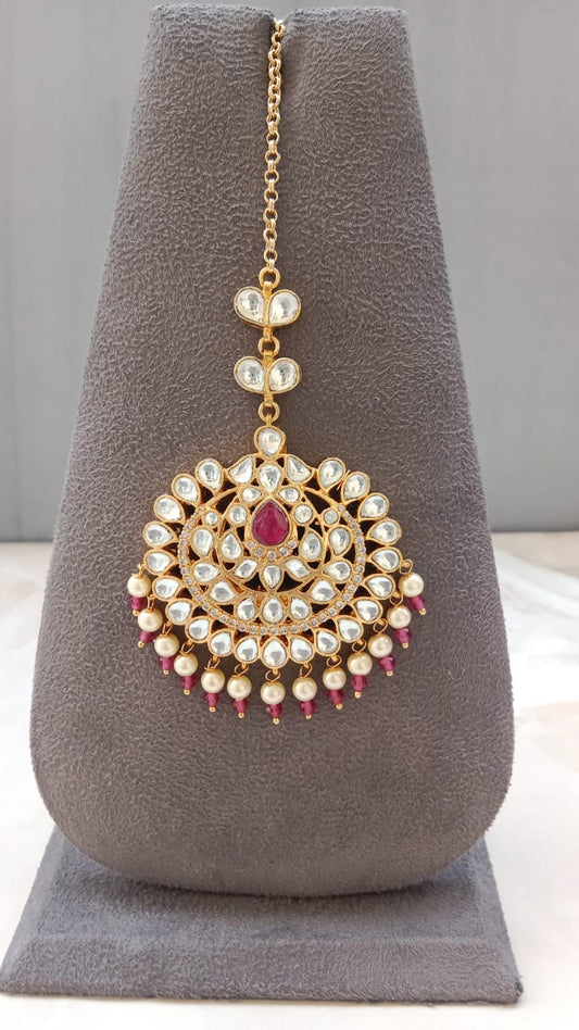 Golden Plated Tikka with Pearl Drop
