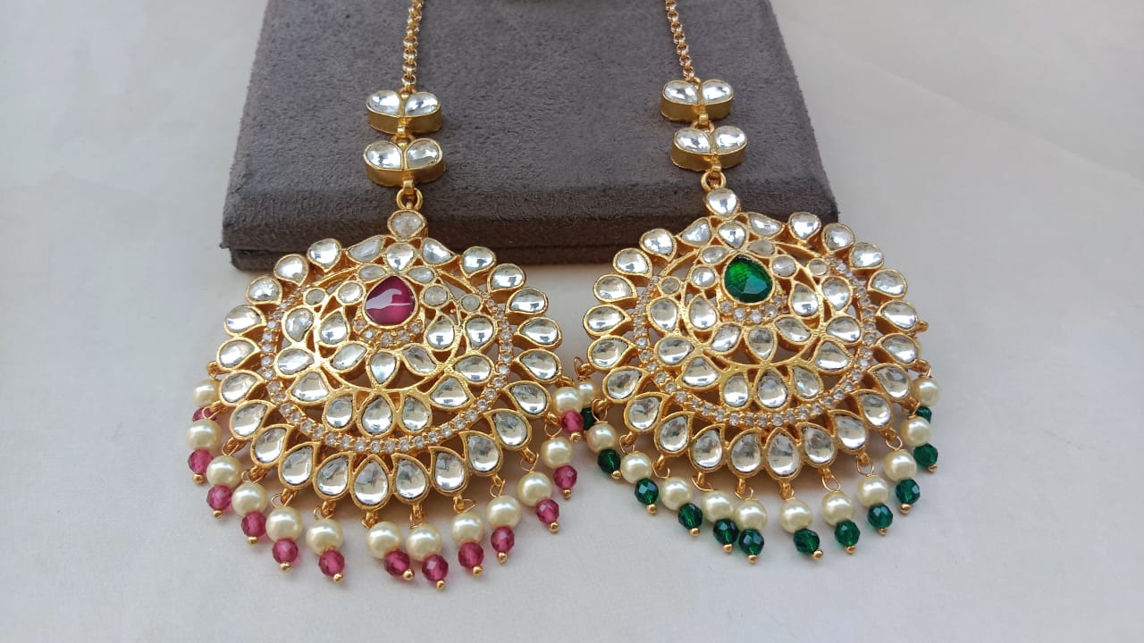 Golden Plated Tikka with Pearl Drop