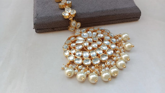 Golden Plated Tikka with Pearl Drop