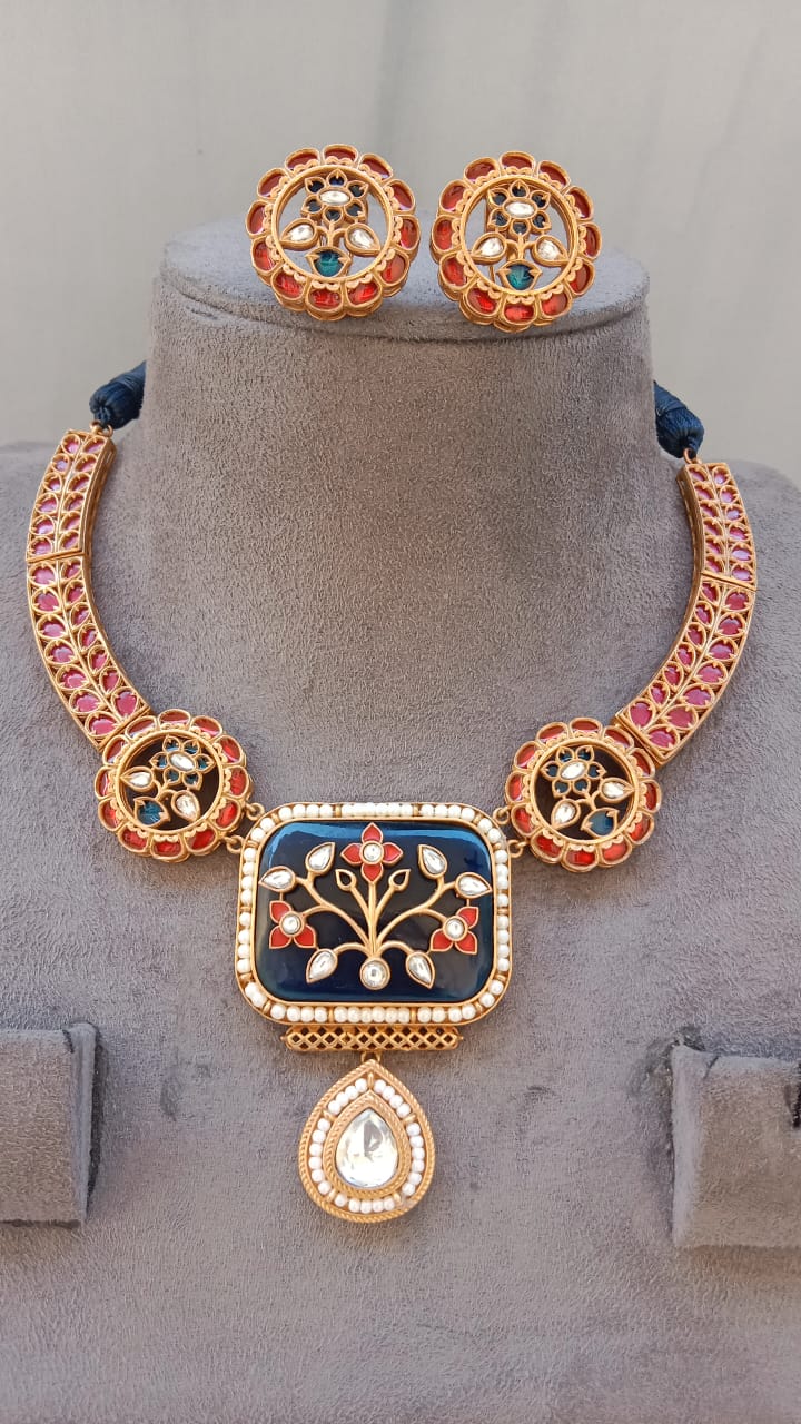 Sapphire Meenakari Necklace Set