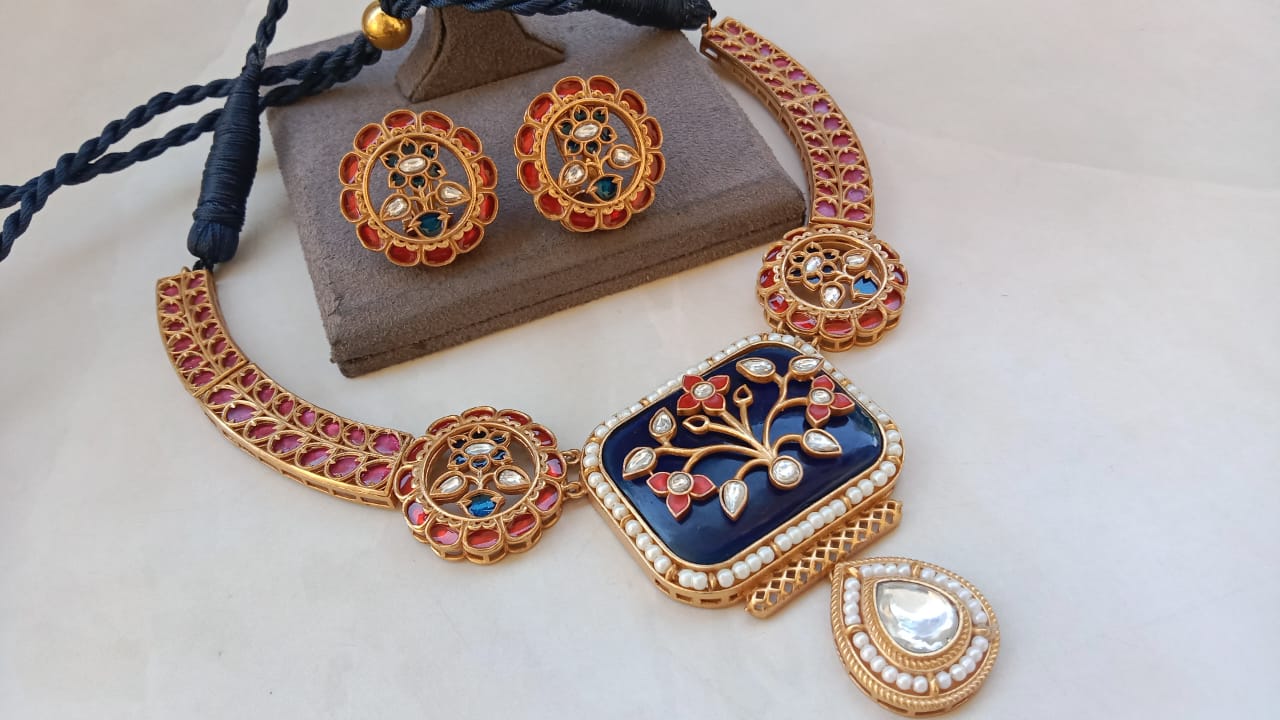 Sapphire Meenakari Necklace Set