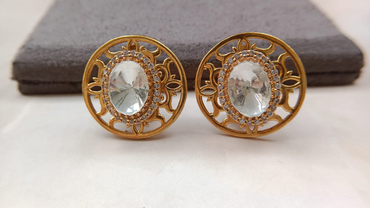 Gold Tone Filigree Polki Statement Stud Earrings