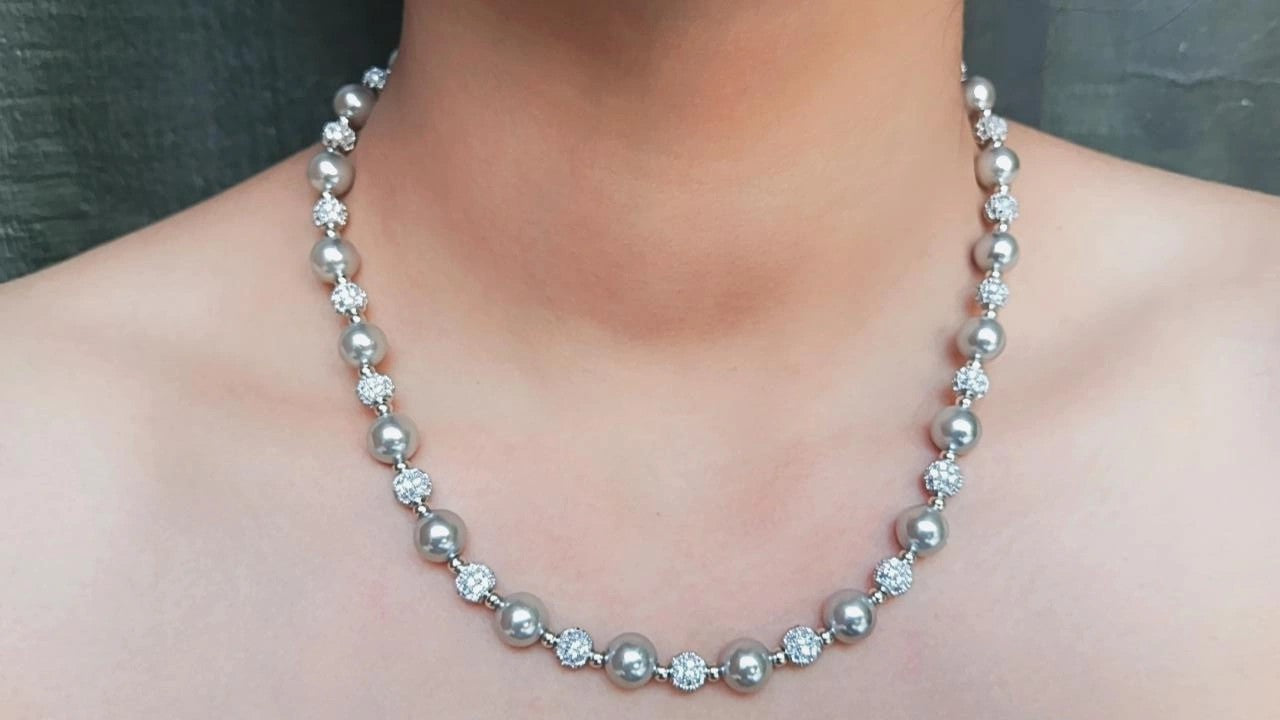 Elegant White Pearl AD Sparkle Necklace