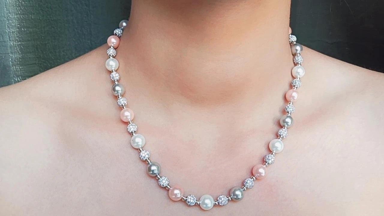 Elegant White Pearl AD Sparkle Necklace