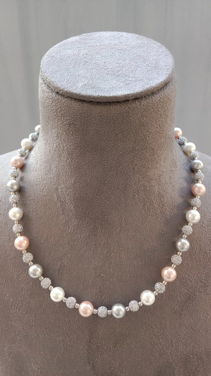 Elegant White Pearl AD Sparkle Necklace