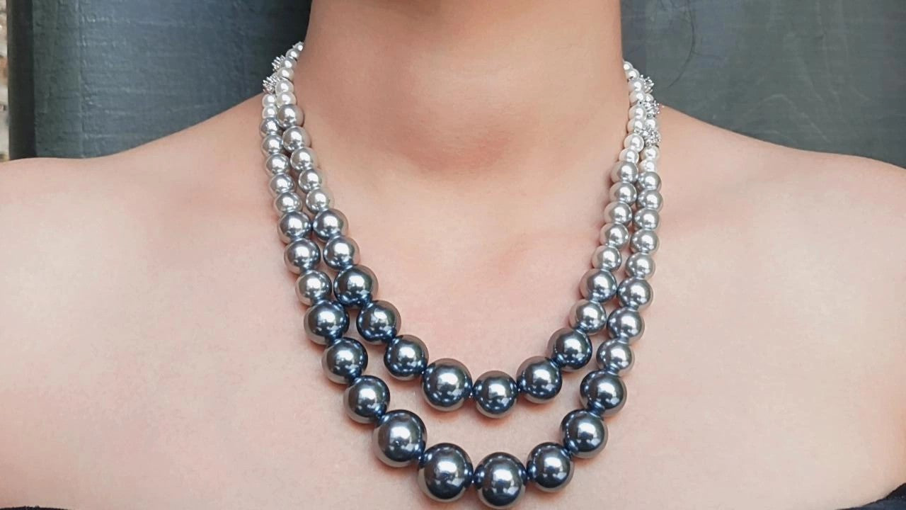 Dual-Tone Double Layer Rodium Pearl Necklace