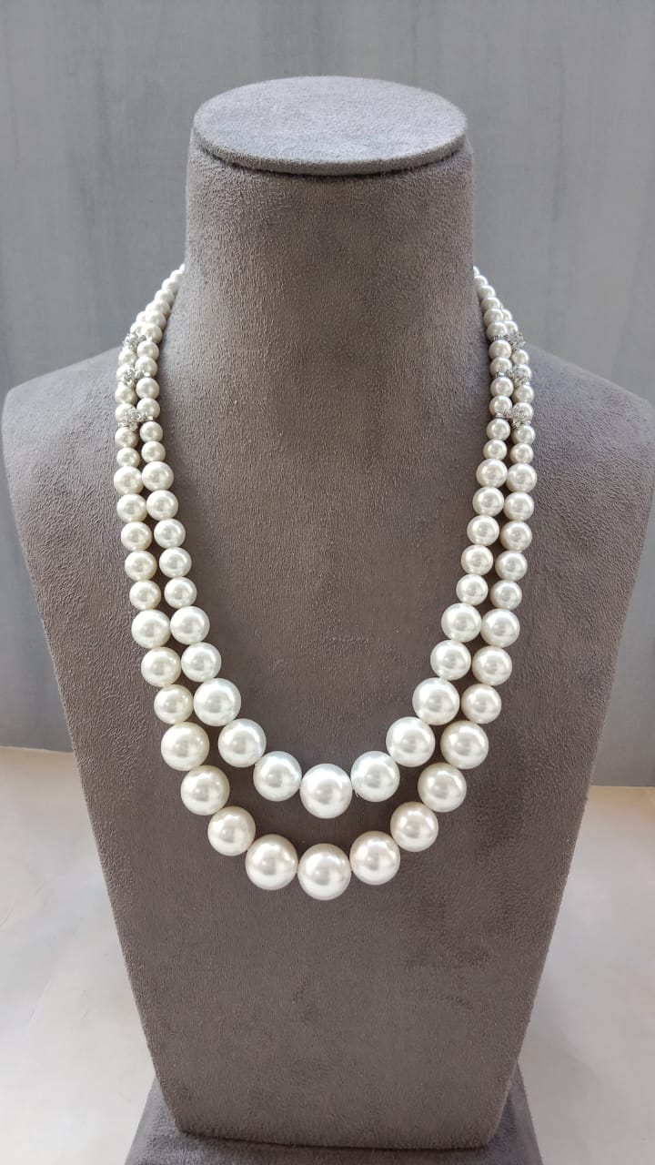 Dual-Tone Double Layer Rodium Pearl Necklace