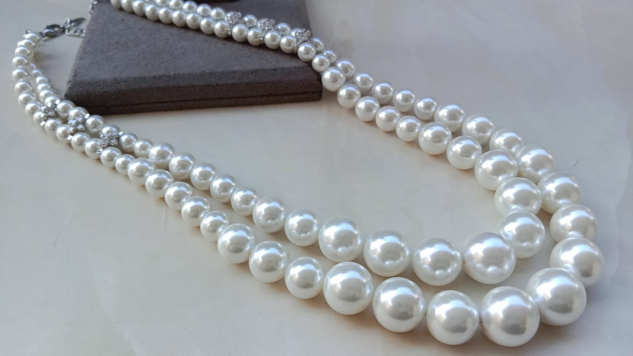 Dual-Tone Double Layer Rodium Pearl Necklace