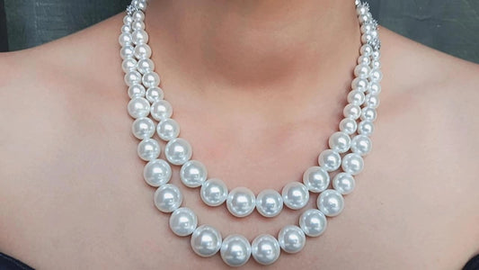 Dual-Tone Double Layer Rodium Pearl Necklace