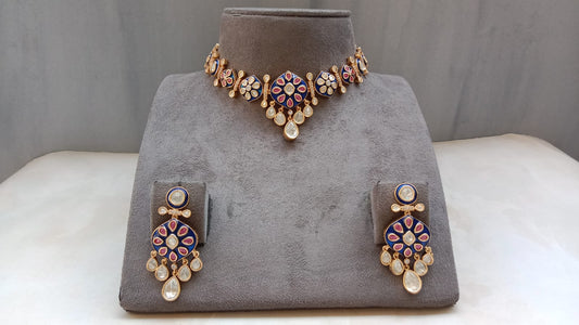 Designer Polki Set with Meenakari Work