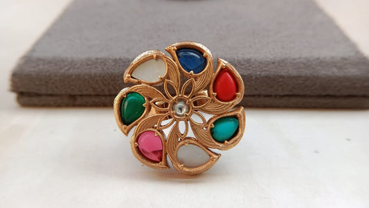 Polki Adjustable Ring with Gold Plating