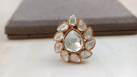 Polki Diamond Adjustable Ring with Gold Plating