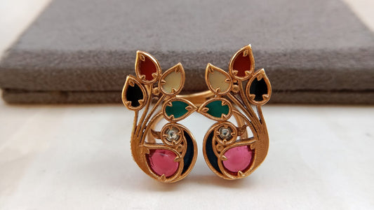 Peacock Design Adjustable Ring with Gold Plating
