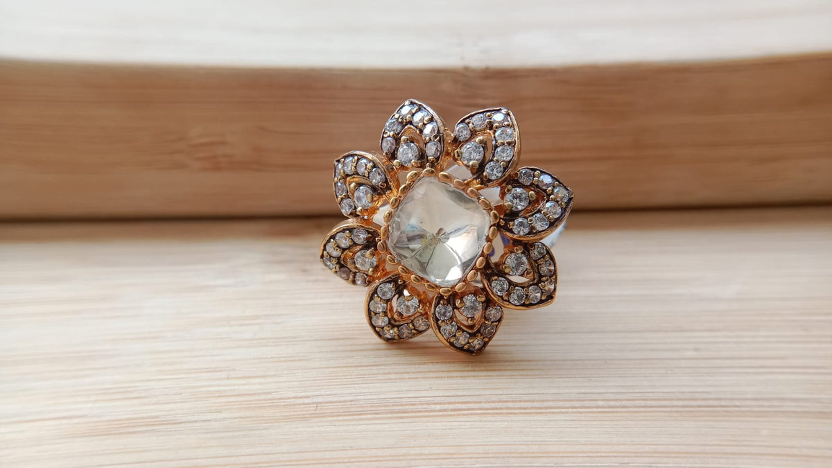Gold Plated Polki Floral Ring