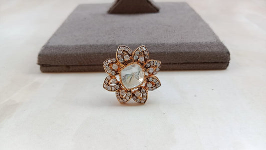 Gold Plated Polki Floral Ring