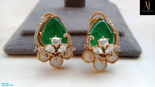 Elegant Polki Tops with Emerald Stone and Half-Floral Design