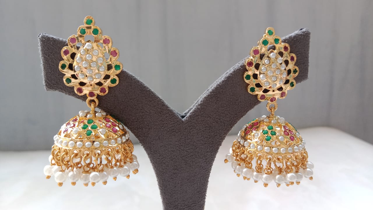 Jadau Multicolor Stone Jhumki Earrings
