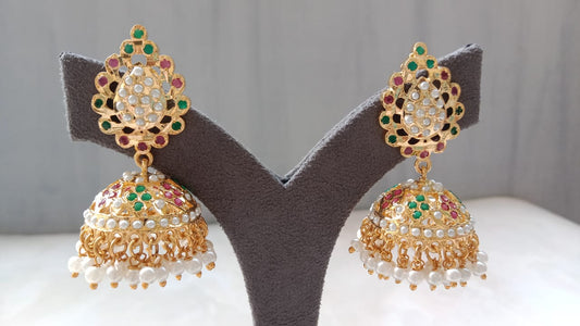 Jadau Multicolor Stone Jhumki Earrings